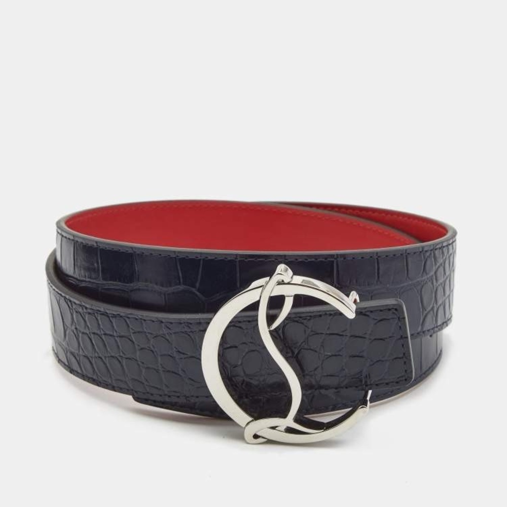 Christian Louboutin Nocturne/Silver Croc Leather Belt